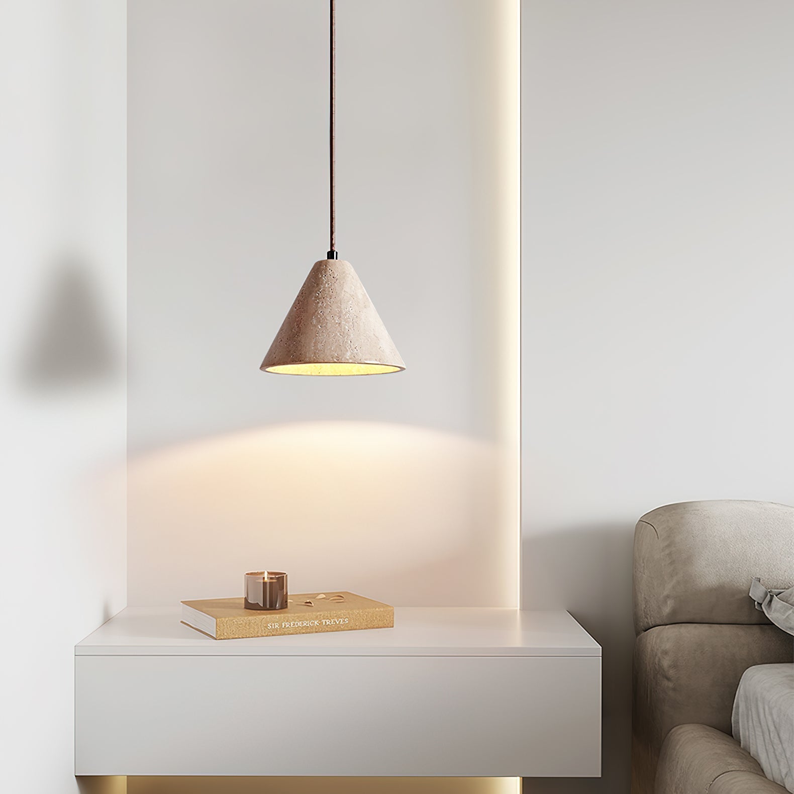 Vaelior Dome Shade Travertine Pendant Light - Lamp Copper