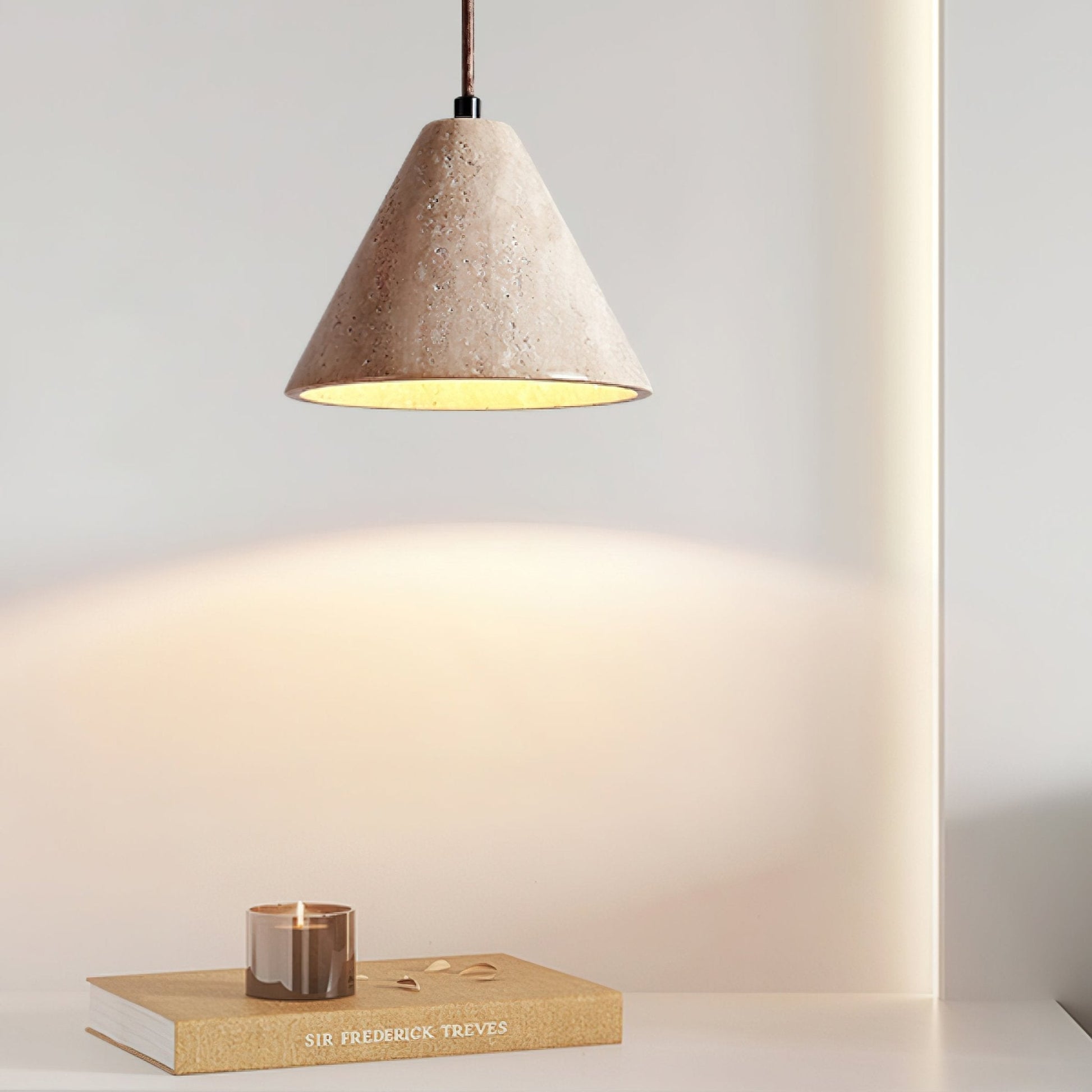 Vaelior Dome Shade Travertine Pendant Light - Lamp Copper