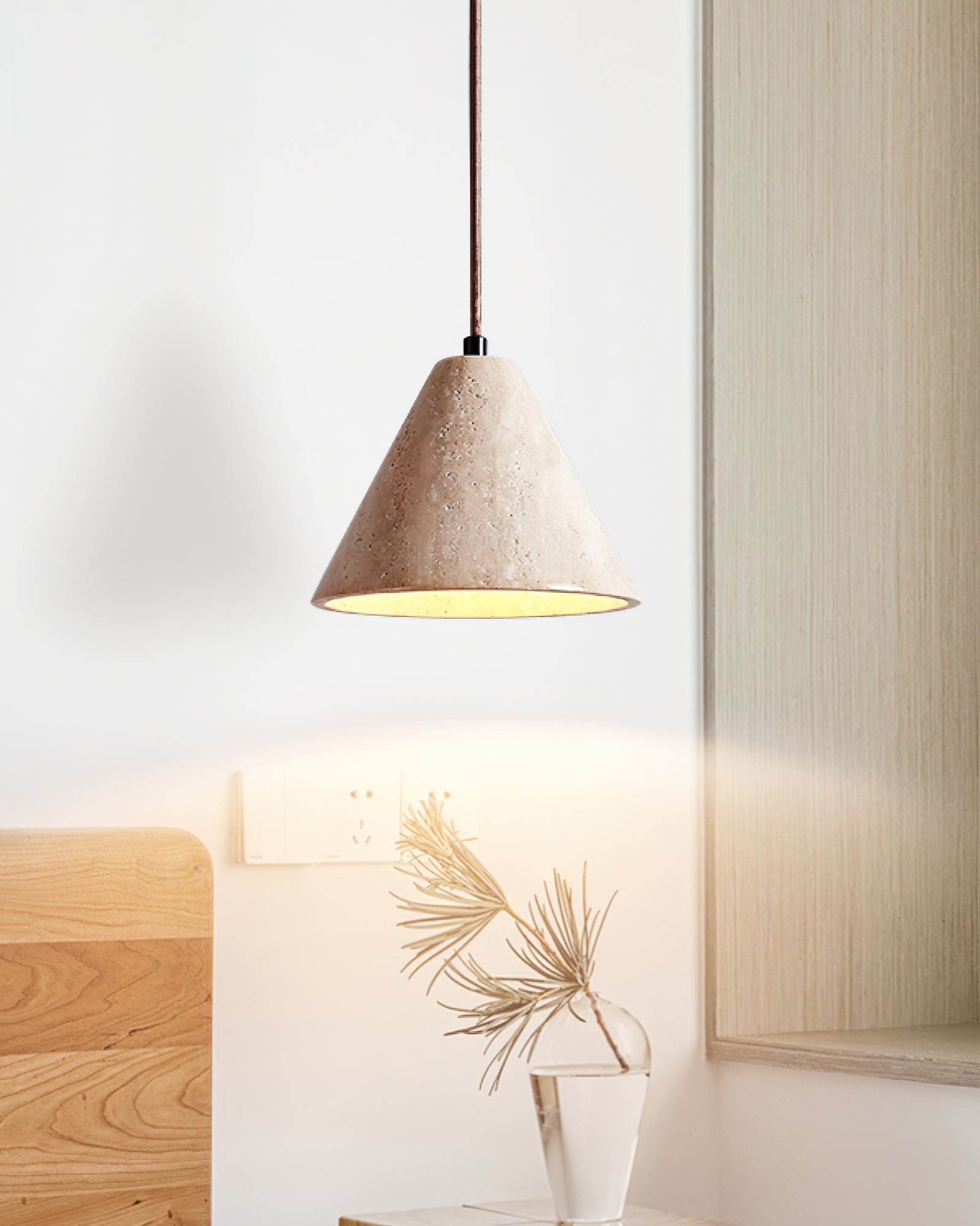 Vaelior Dome Shade Travertine Pendant Light - Lamp Copper