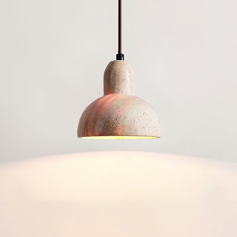 Vaelior Dome Shade Travertine Pendant Light - Lamp Copper