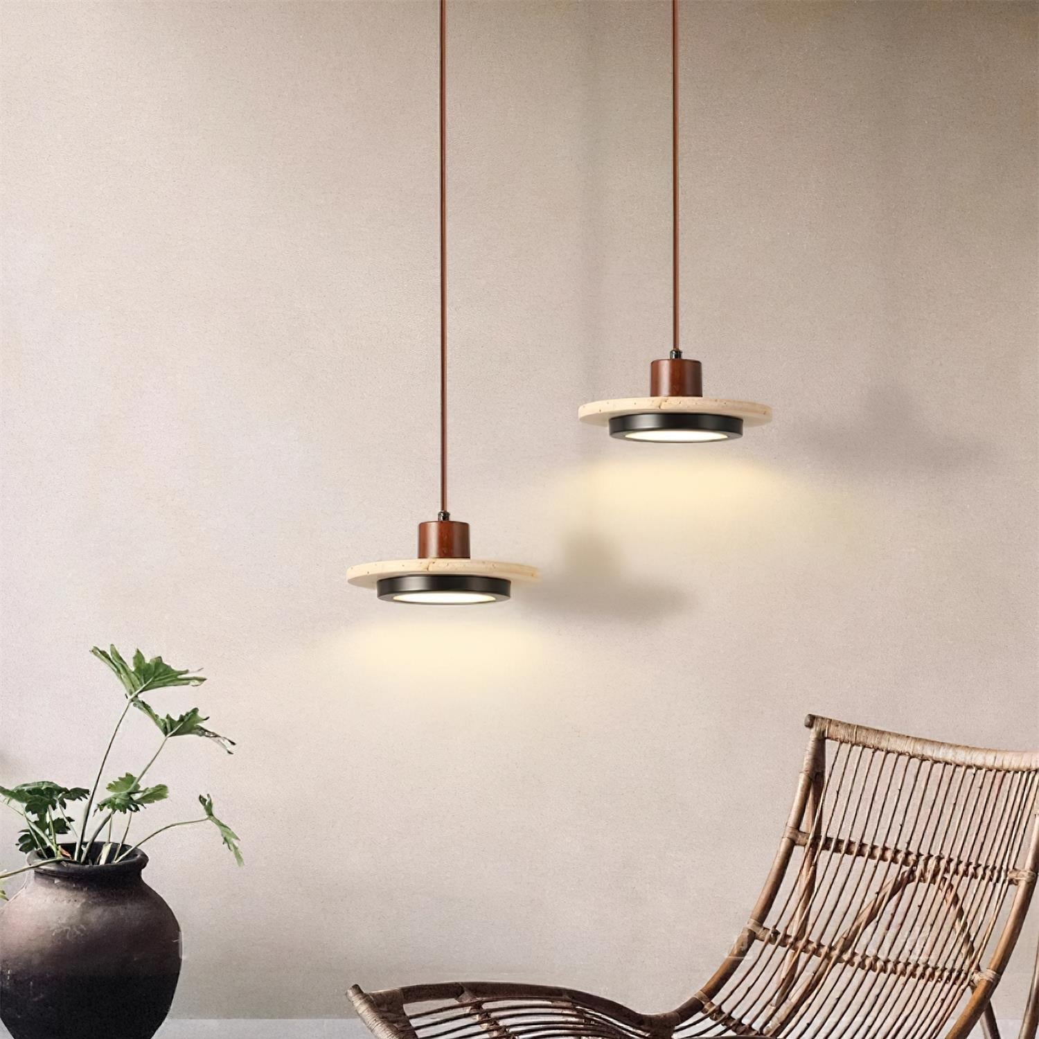 Solaro Travertine LED Pendant Light - Lamp Copper
