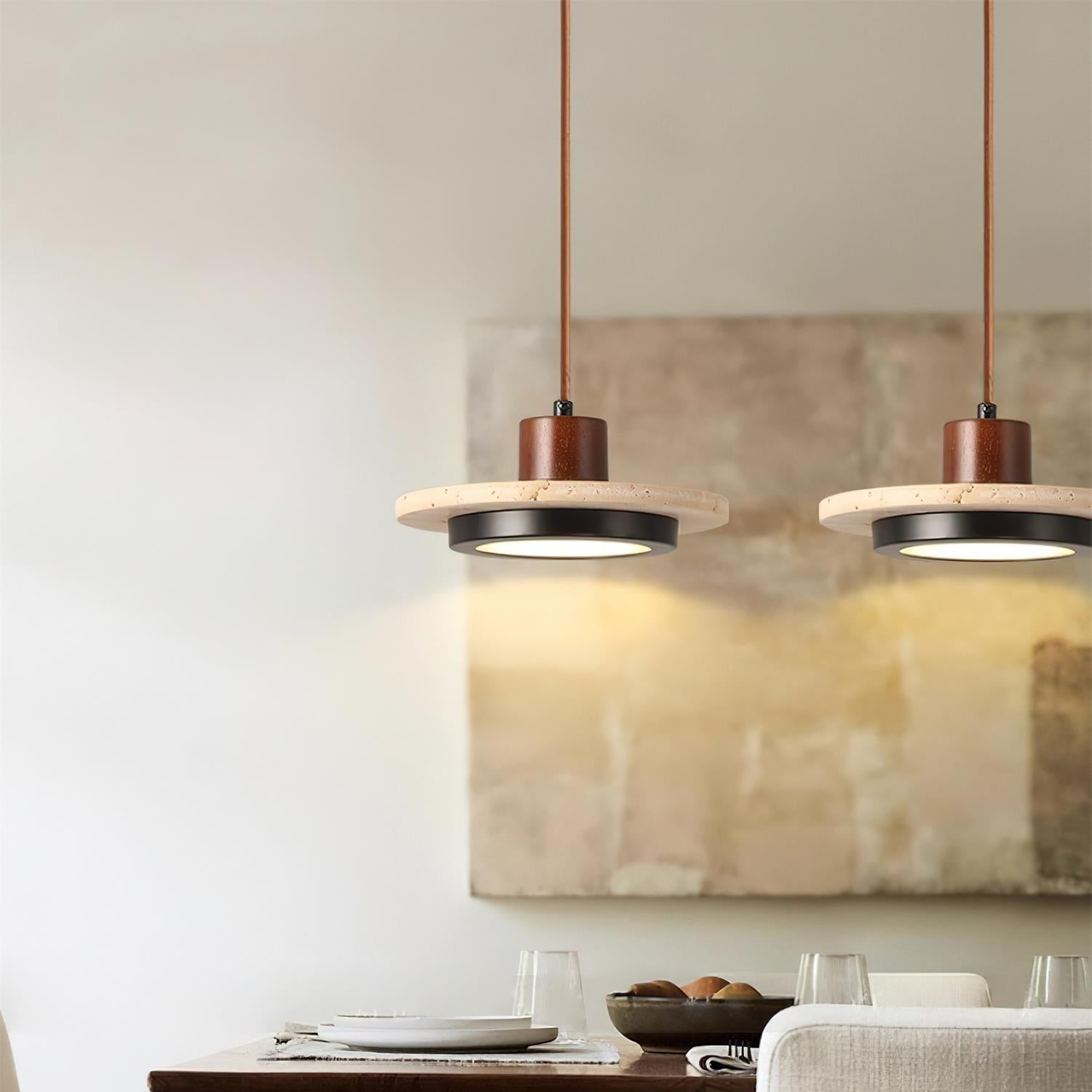 Solaro Travertine LED Pendant Light - Lamp Copper