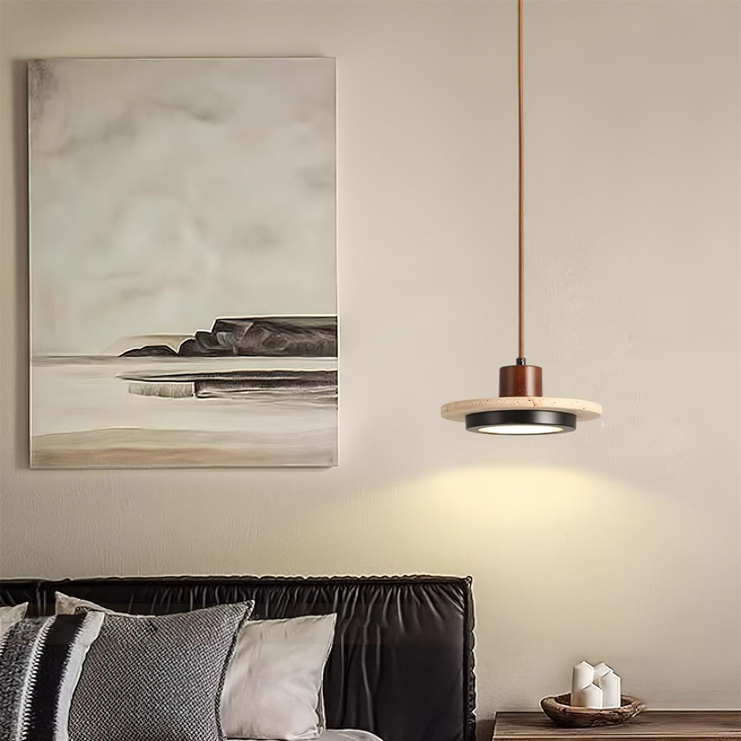 Solaro Travertine LED Pendant Light - Lamp Copper