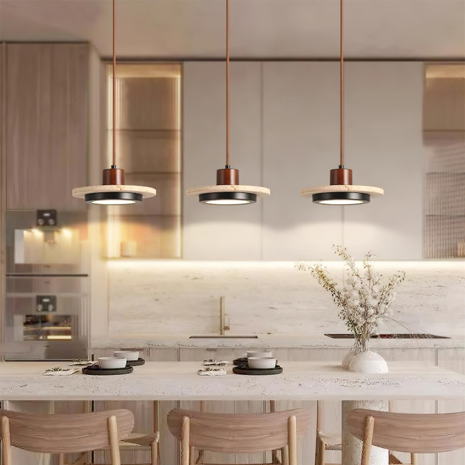Solaro Travertine LED Pendant Light - Lamp Copper