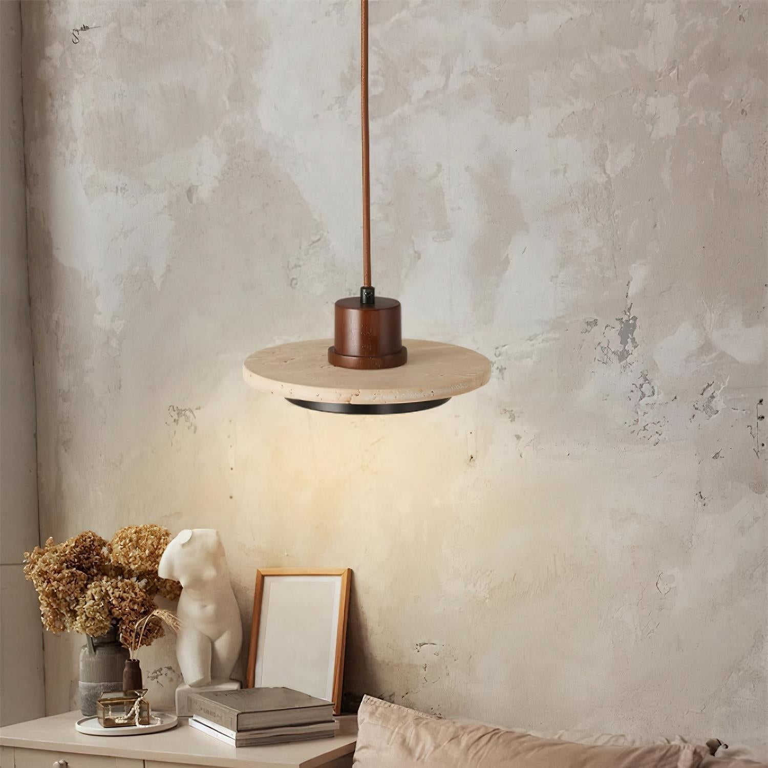 Solaro Travertine LED Pendant Light - Lamp Copper