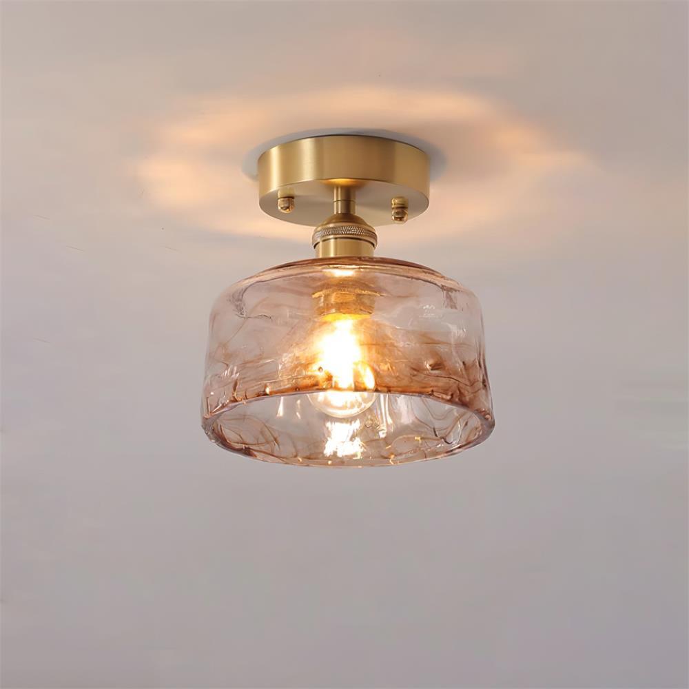 Ceiling Light Amber Swirl Glass - Lamp Copper
