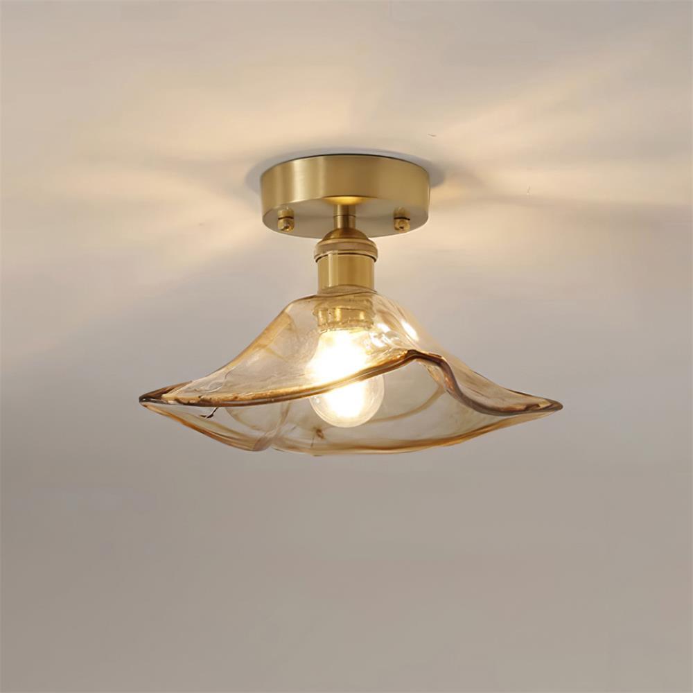 Ceiling Light Amber Swirl Glass - Lamp Copper