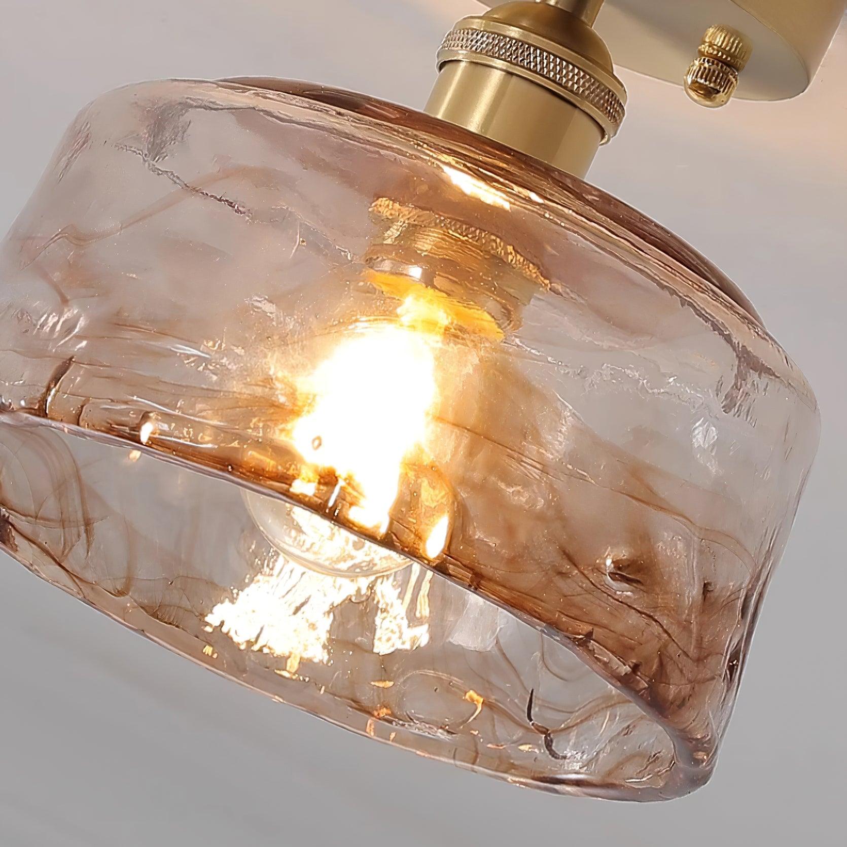 Ceiling Light Amber Swirl Glass - Lamp Copper