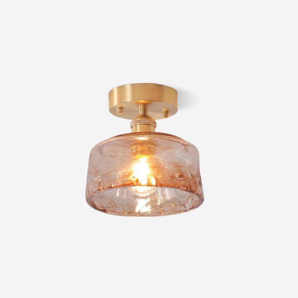 Ceiling Light Amber Swirl Glass - Lamp Copper