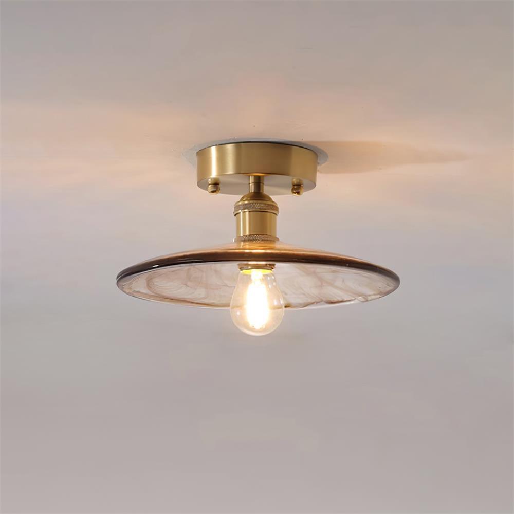 Ceiling Light Amber Swirl Glass - Lamp Copper