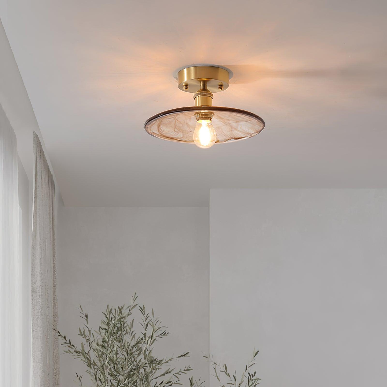 Ceiling Light Amber Swirl Glass - Lamp Copper