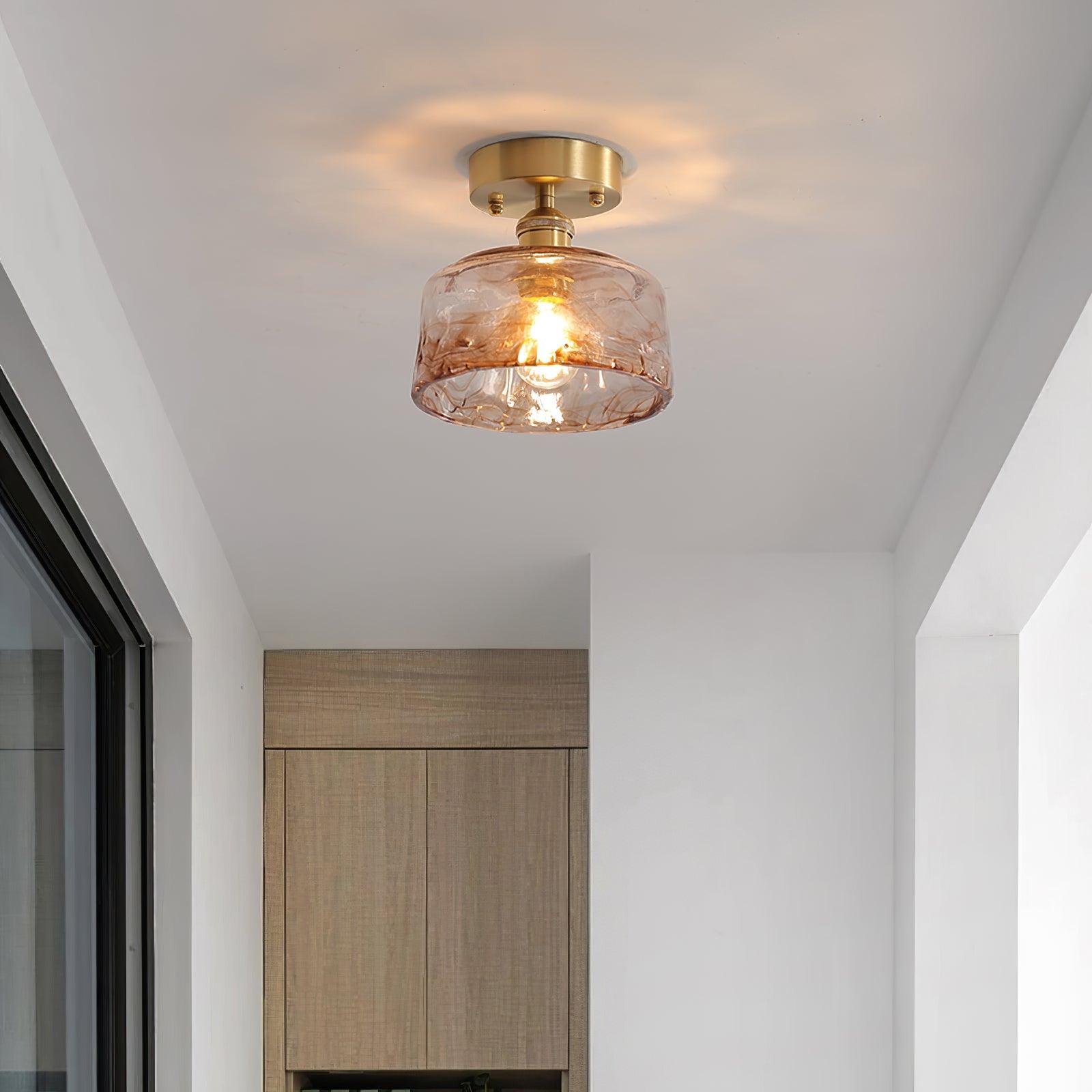 Ceiling Light Amber Swirl Glass - Lamp Copper