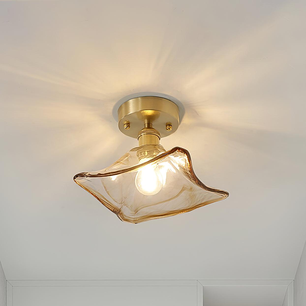 Ceiling Light Amber Swirl Glass - Lamp Copper