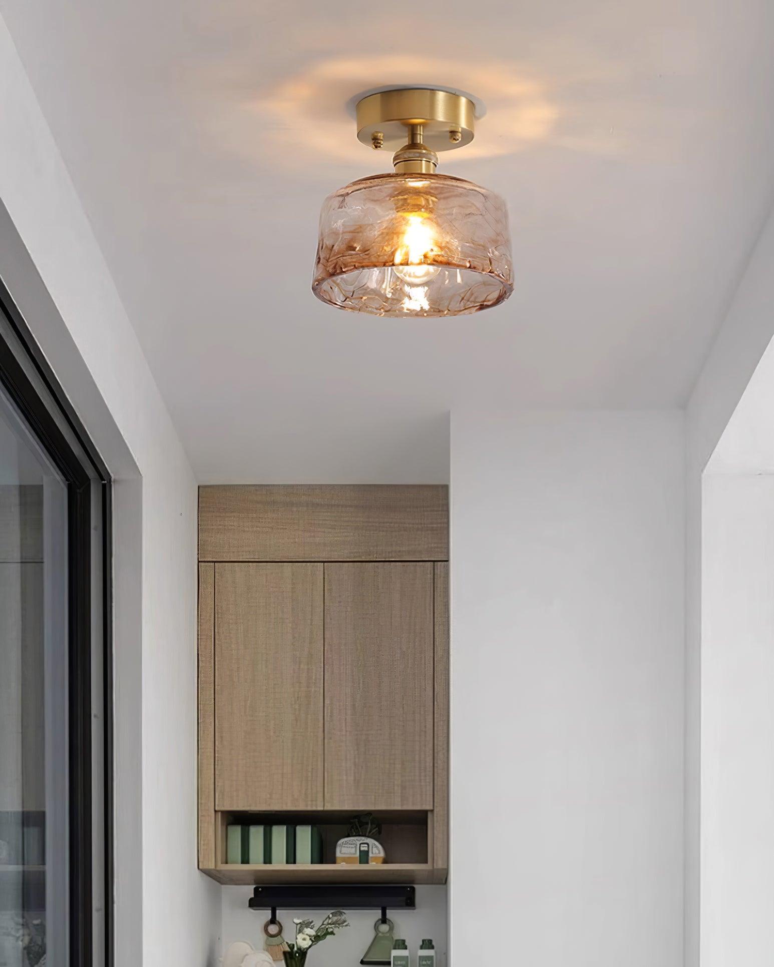 Ceiling Light Amber Swirl Glass - Lamp Copper