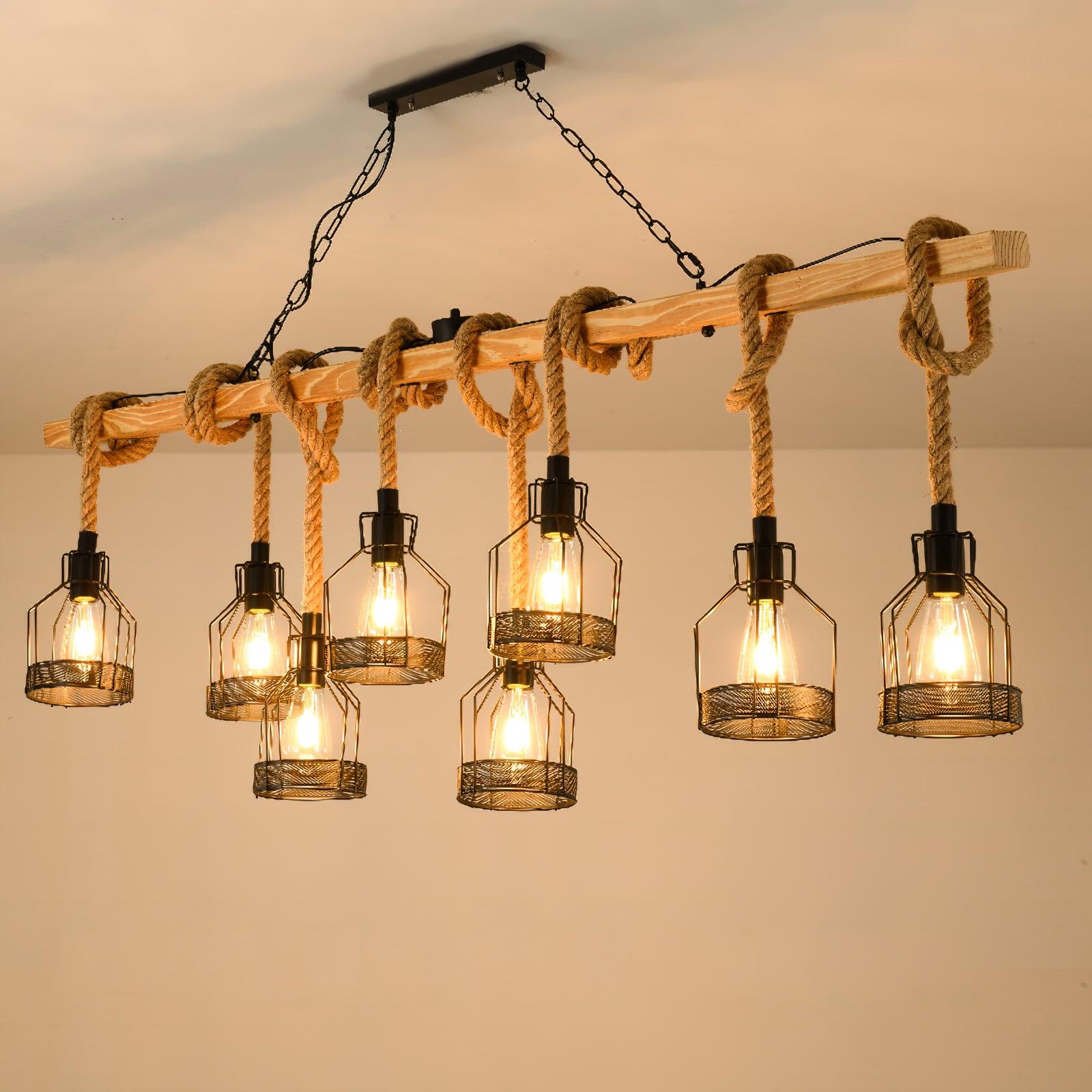 Quoro Hemp Rope Industrial Grenade Chandelier - Lamp Copper
