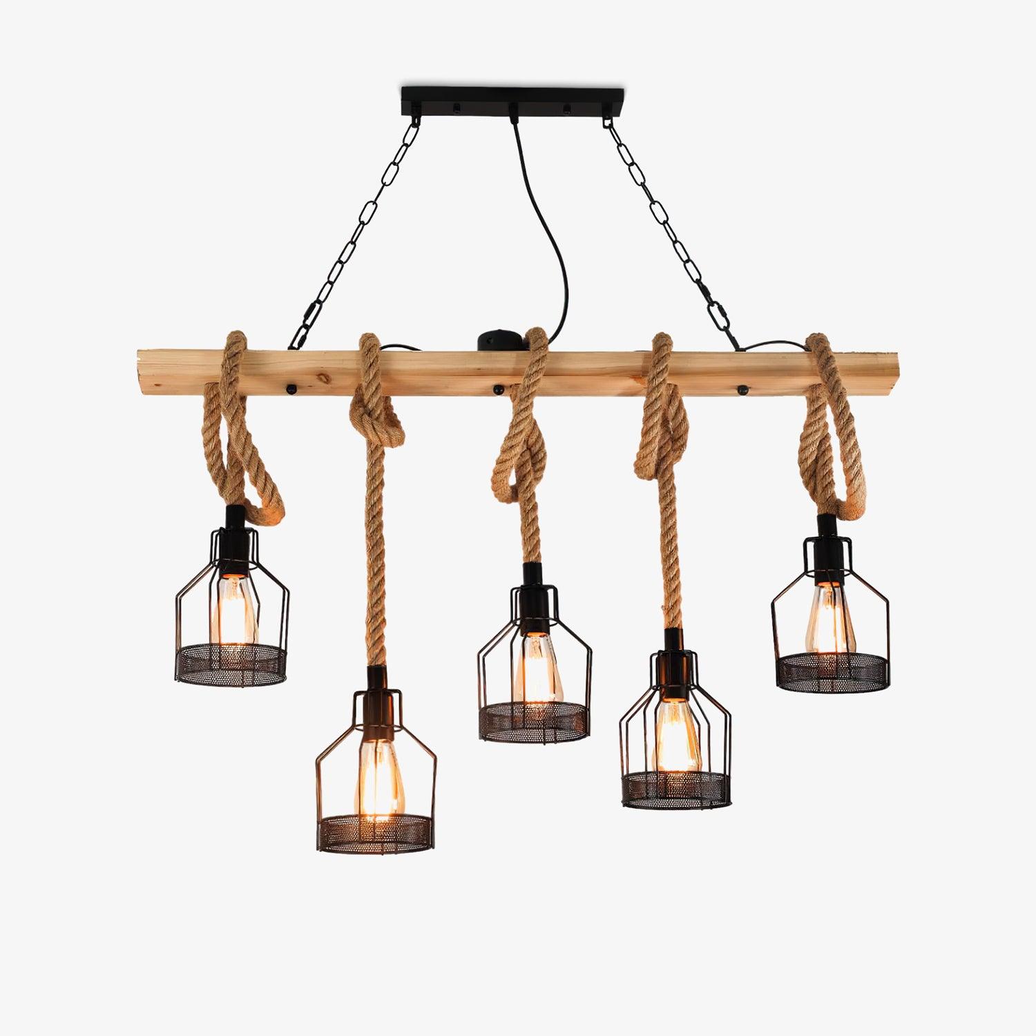 Quoro Hemp Rope Industrial Grenade Chandelier - Lamp Copper