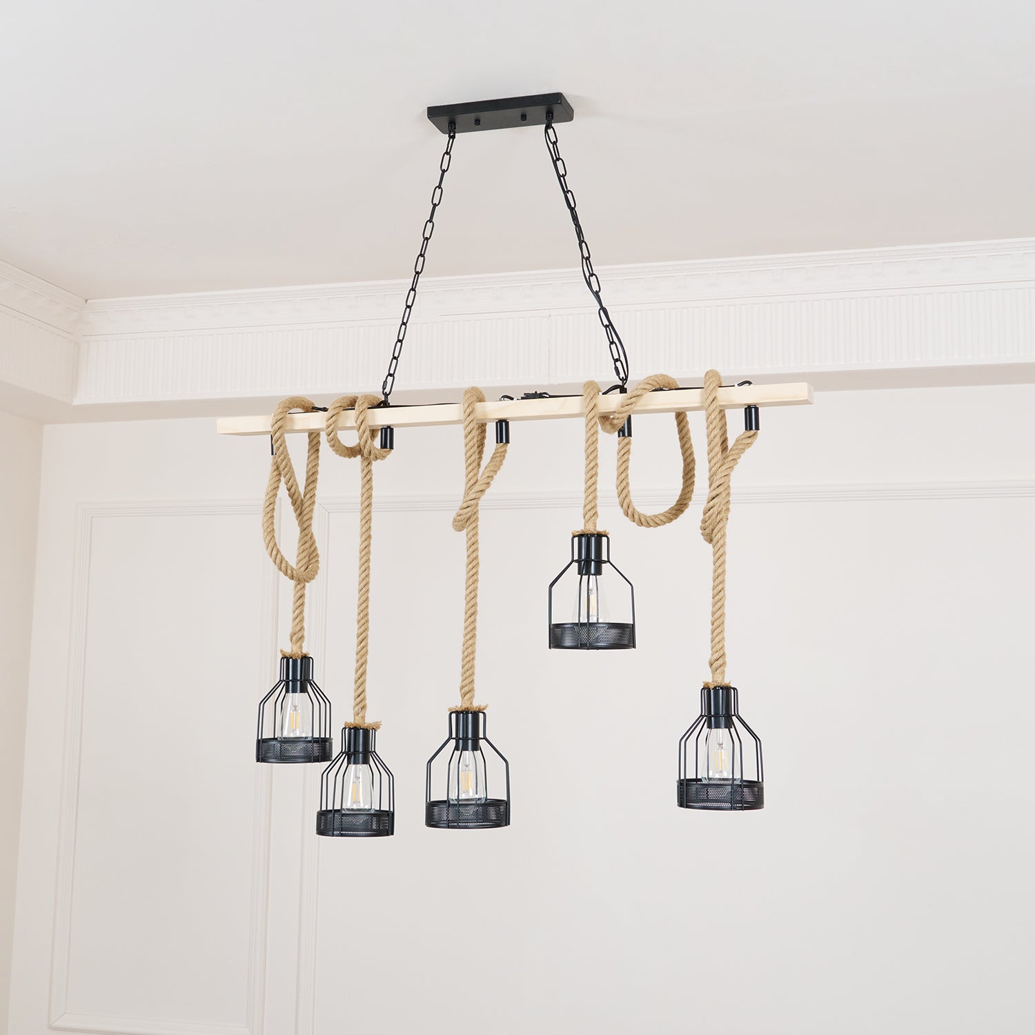Quoro Hemp Rope Industrial Grenade Chandelier - Lamp Copper