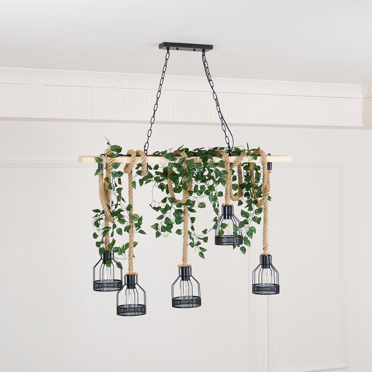 Quoro Hemp Rope Industrial Grenade Chandelier - Lamp Copper