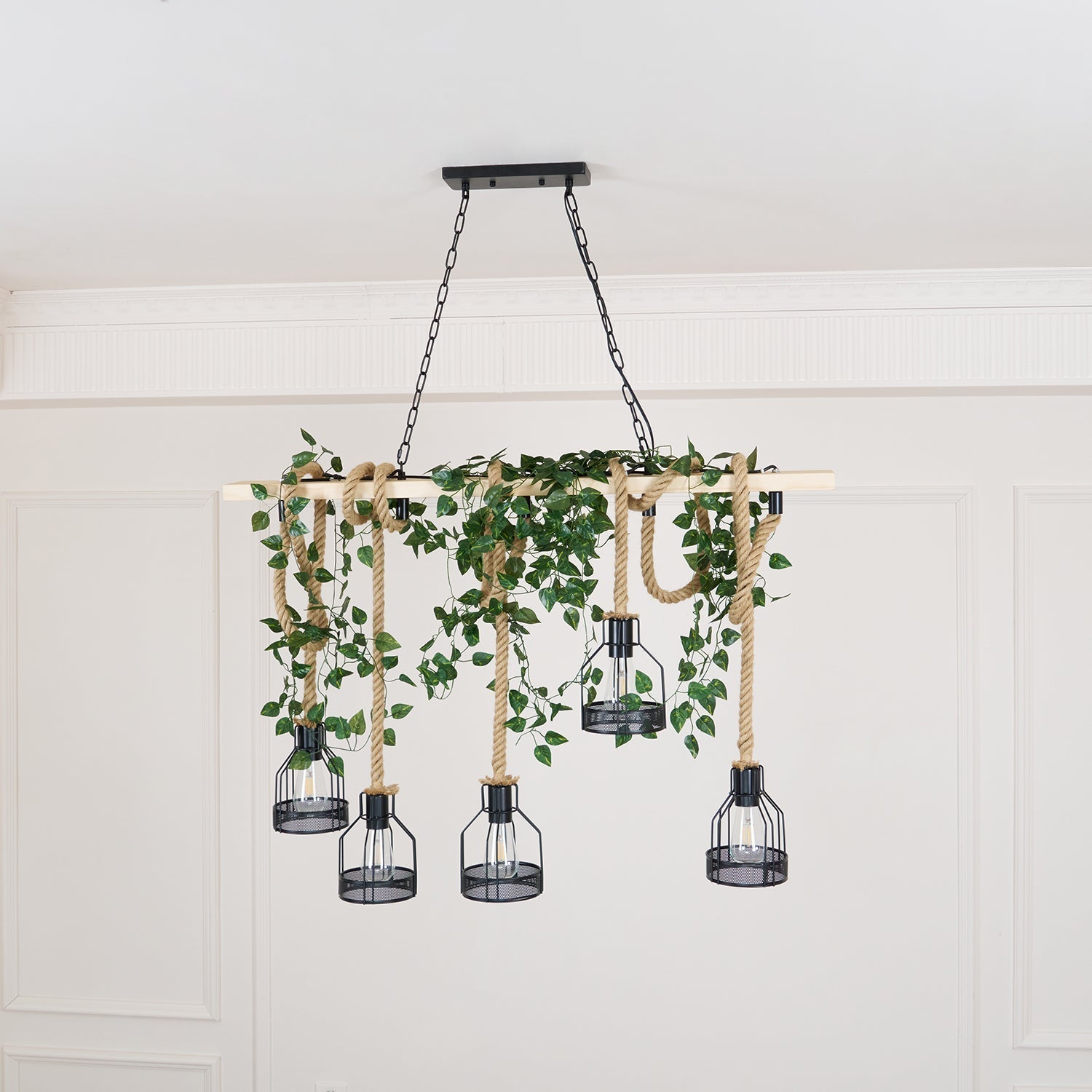 Quoro Hemp Rope Industrial Grenade Chandelier - Lamp Copper