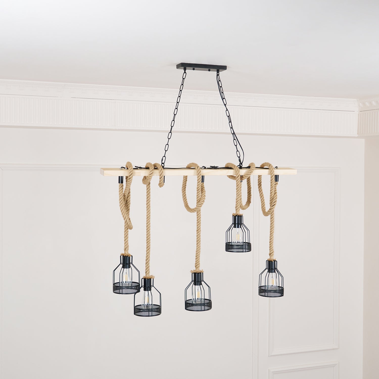 Quoro Hemp Rope Industrial Grenade Chandelier - Lamp Copper