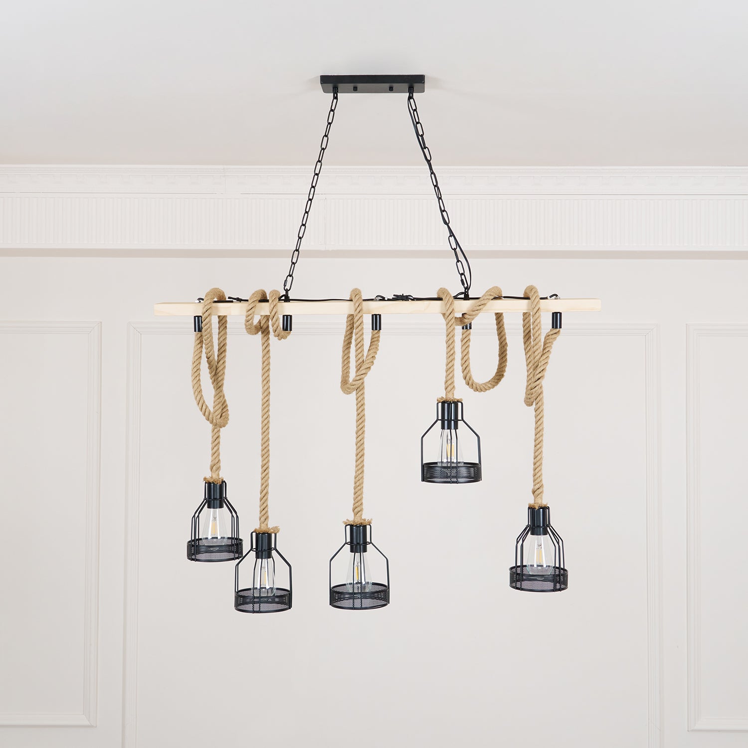 Quoro Hemp Rope Industrial Grenade Chandelier - Lamp Copper