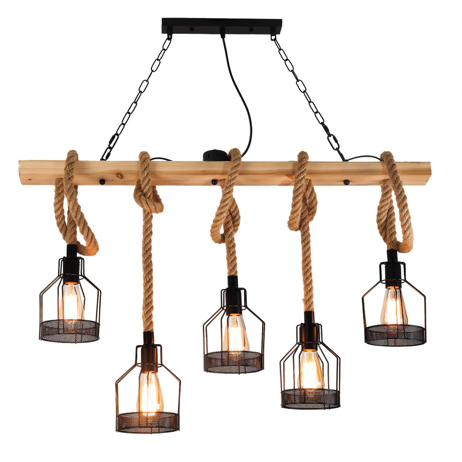 Quoro Hemp Rope Industrial Grenade Chandelier - Lamp Copper