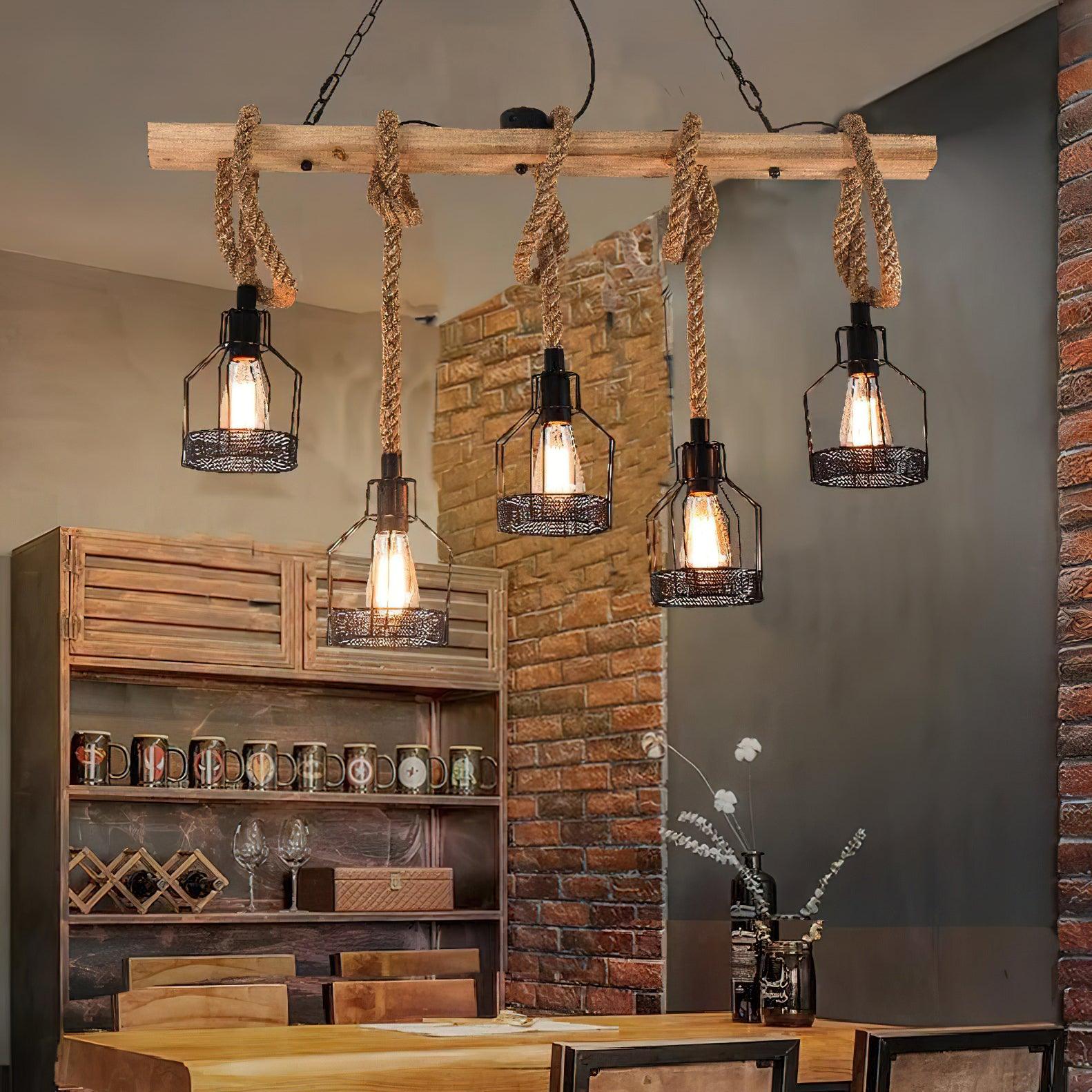 Quoro Hemp Rope Industrial Grenade Chandelier - Lamp Copper