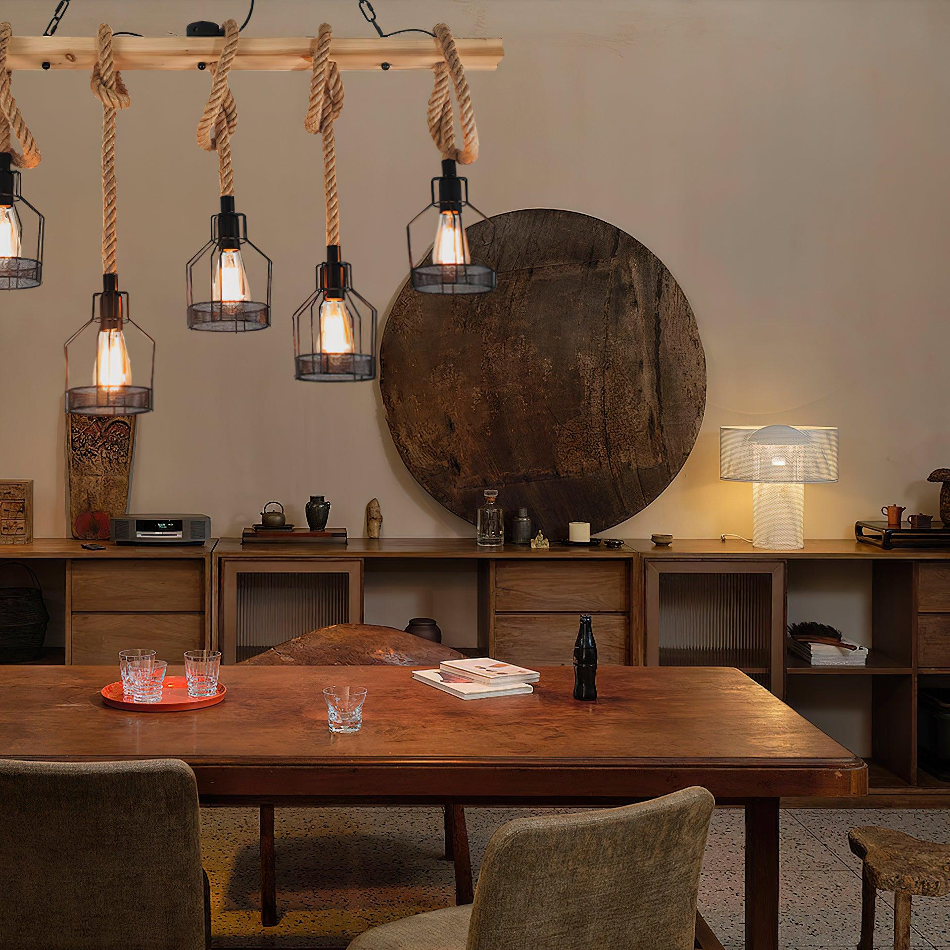 Quoro Hemp Rope Industrial Grenade Chandelier - Lamp Copper