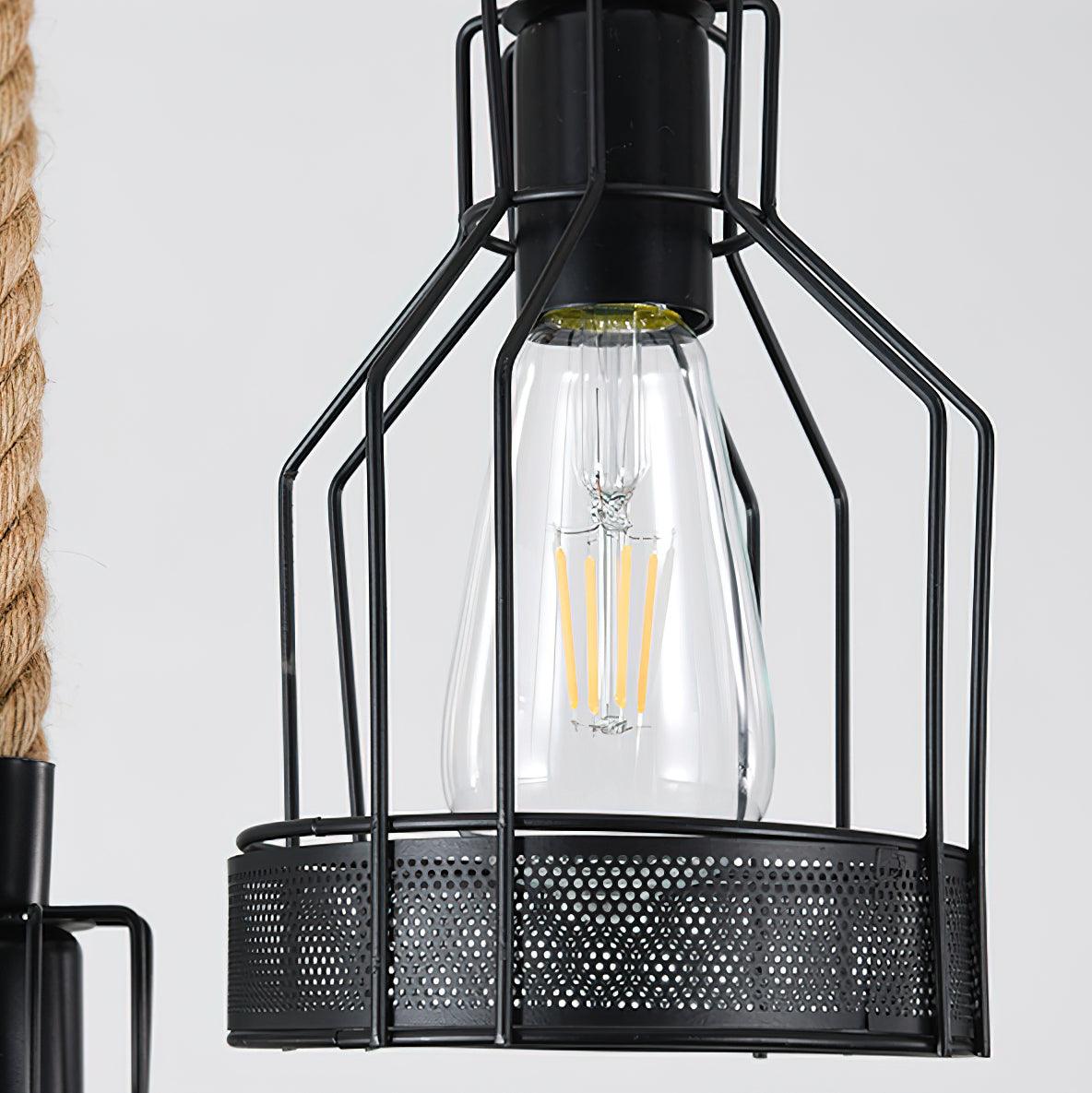 Quoro Hemp Rope Industrial Grenade Chandelier - Lamp Copper