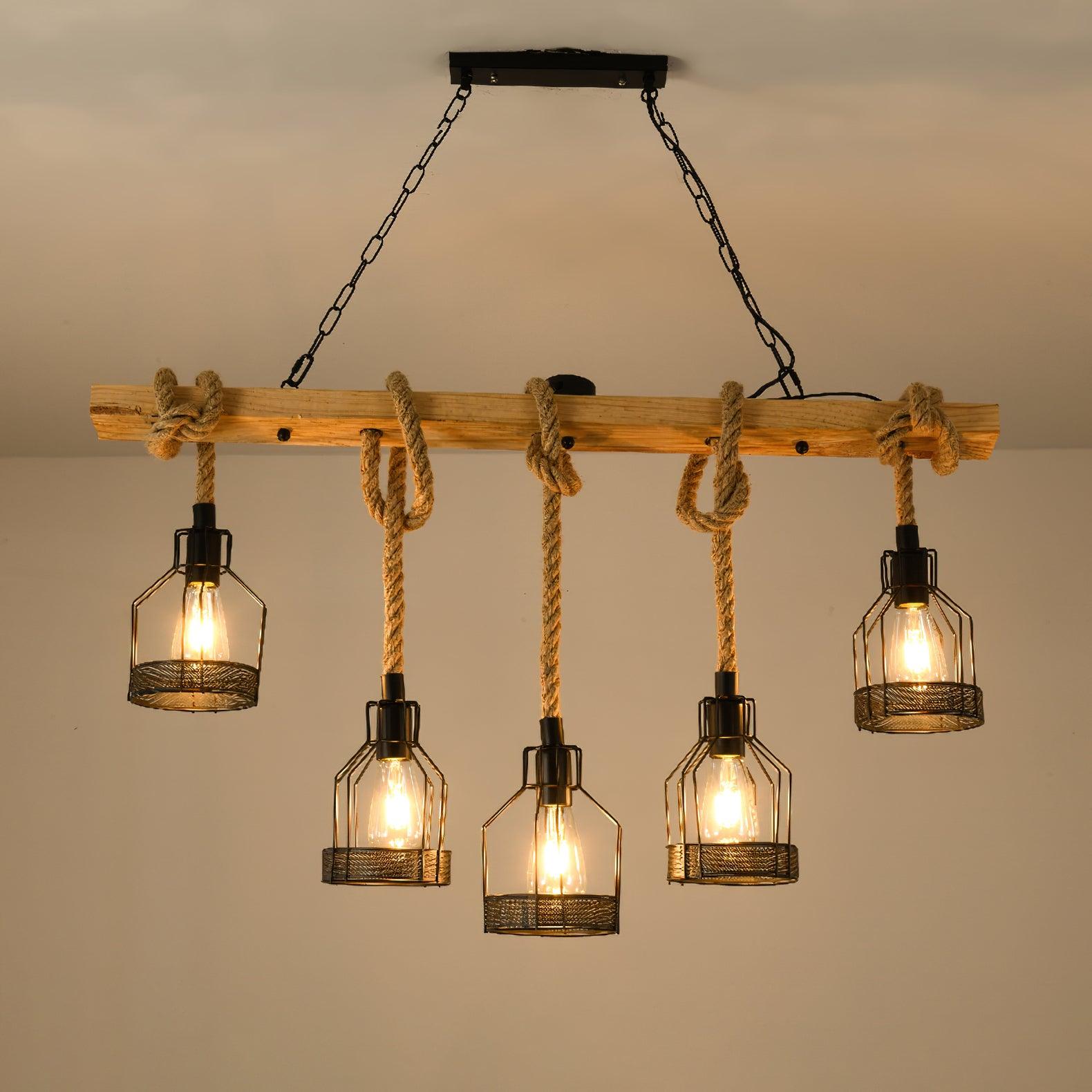 Quoro Hemp Rope Industrial Grenade Chandelier - Lamp Copper