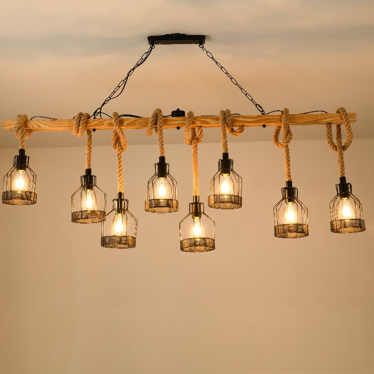 Quoro Hemp Rope Industrial Grenade Chandelier - Lamp Copper