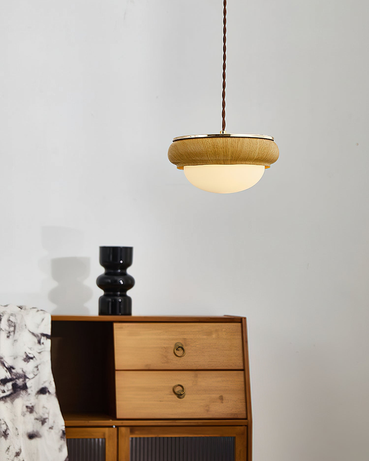 Quillon Wood Ring Pendant Lamp - Lamp Copper