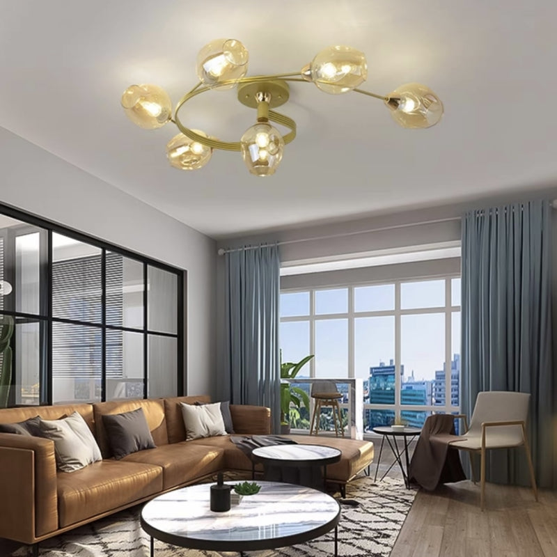Valentina Flush Mount Ceiling Light, Glass, Black/Gold, Dining Room - Lamp Copper