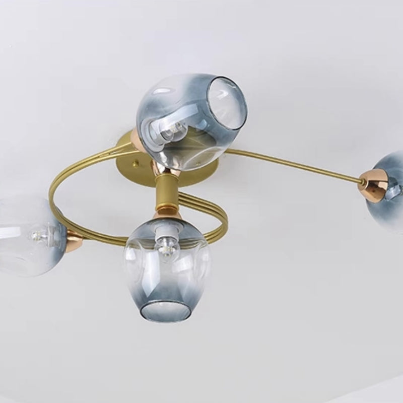 Valentina Flush Mount Ceiling Light, Glass, Black/Gold, Dining Room - Lamp Copper