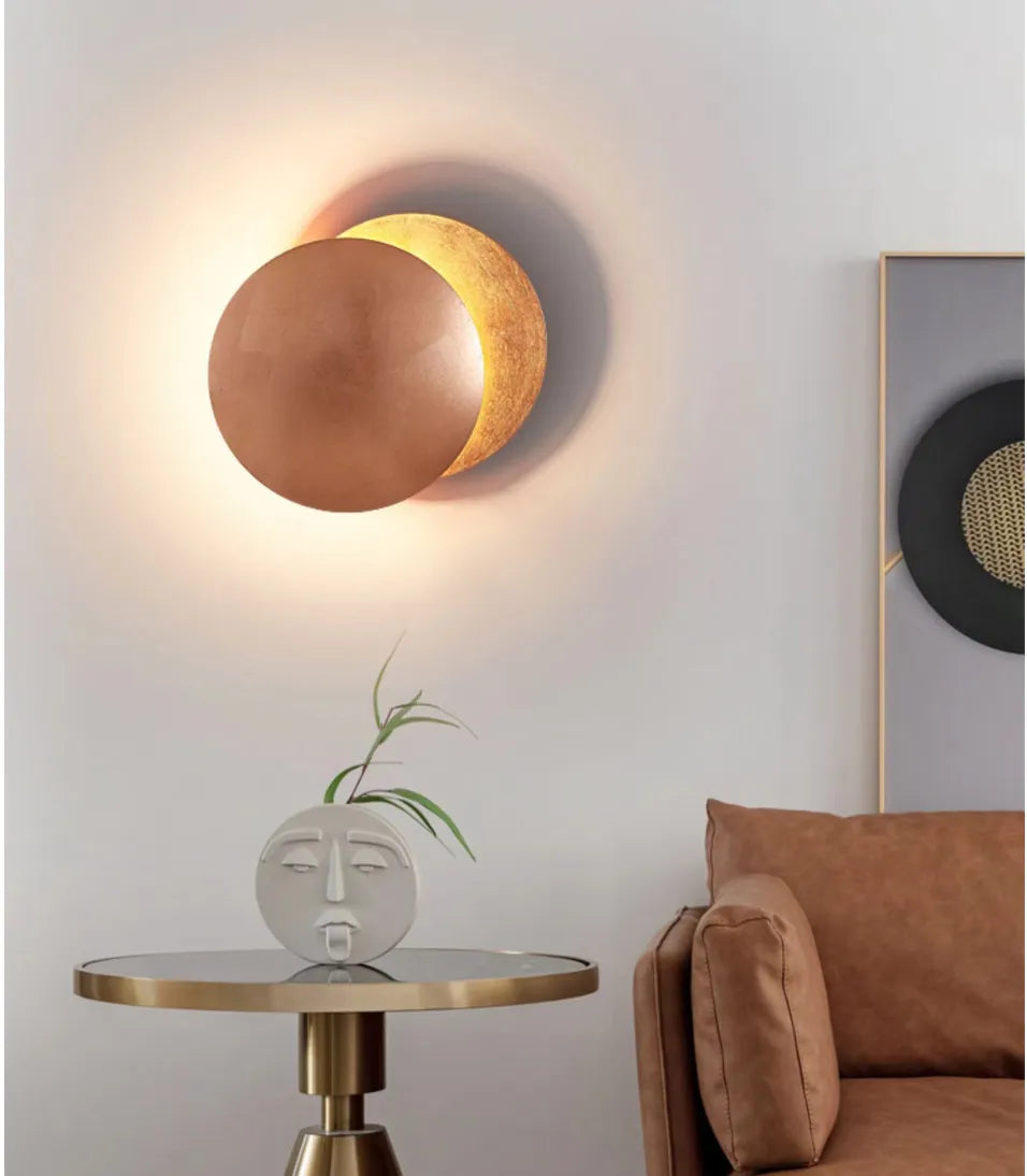 Arisha Modern Minimalist Round Moon Eclipse Wall Lamp - Lamp Copper