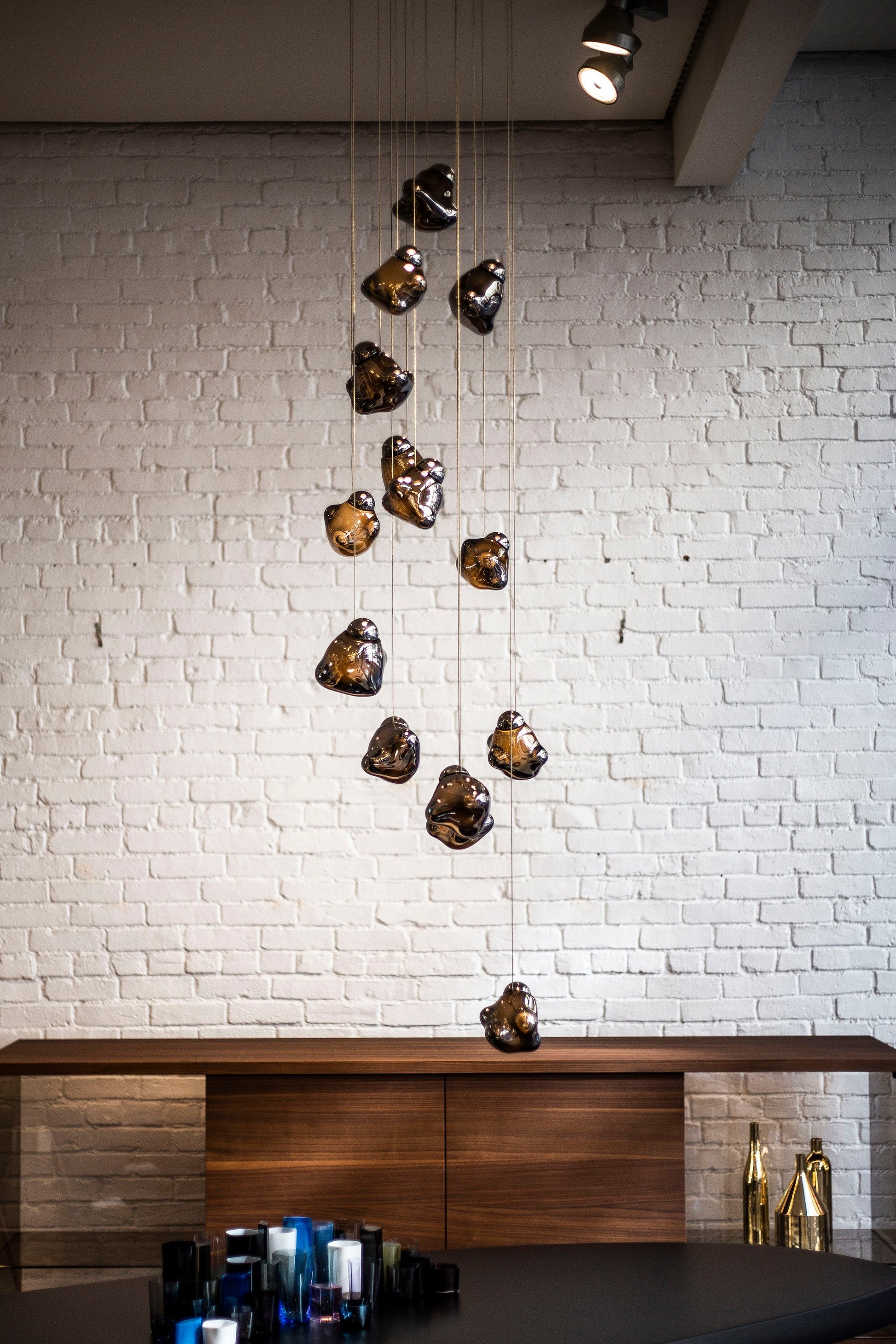 Vasilen Modern Minimalist Ice Pier Black Glass Pendant Lamp - Lamp Copper