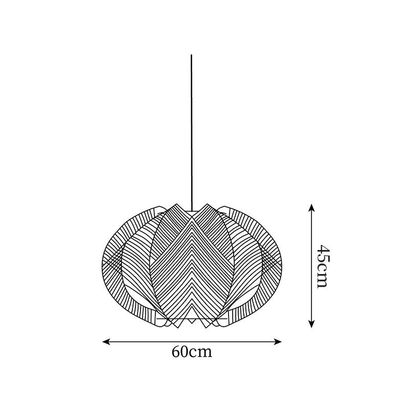 Pendant Light with Fabric Shade, Wooden Frame, and Wire Detail - Lamp Copper