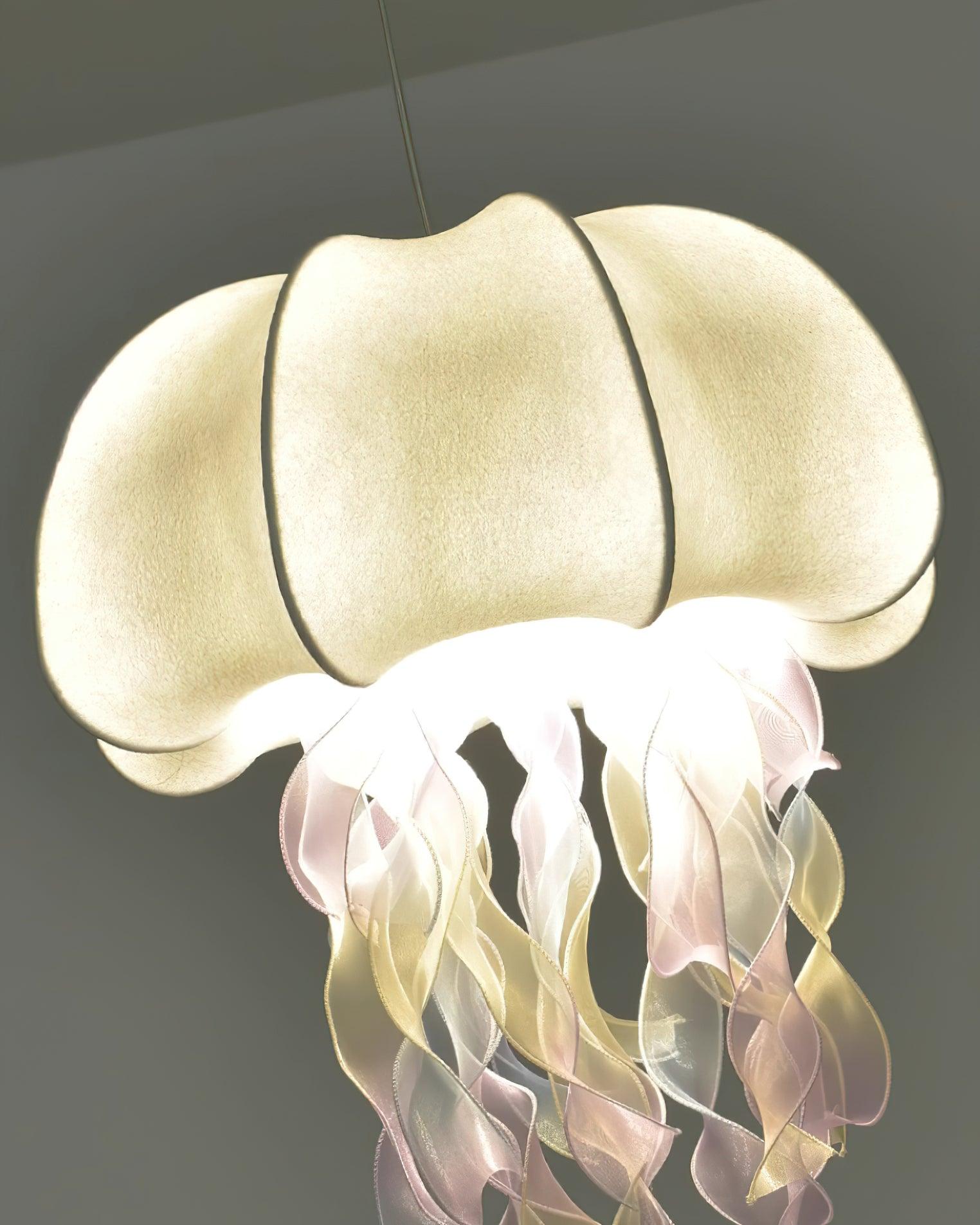 Jellyfish Pendant Light with Iridescent Ribbons - Lamp Copper