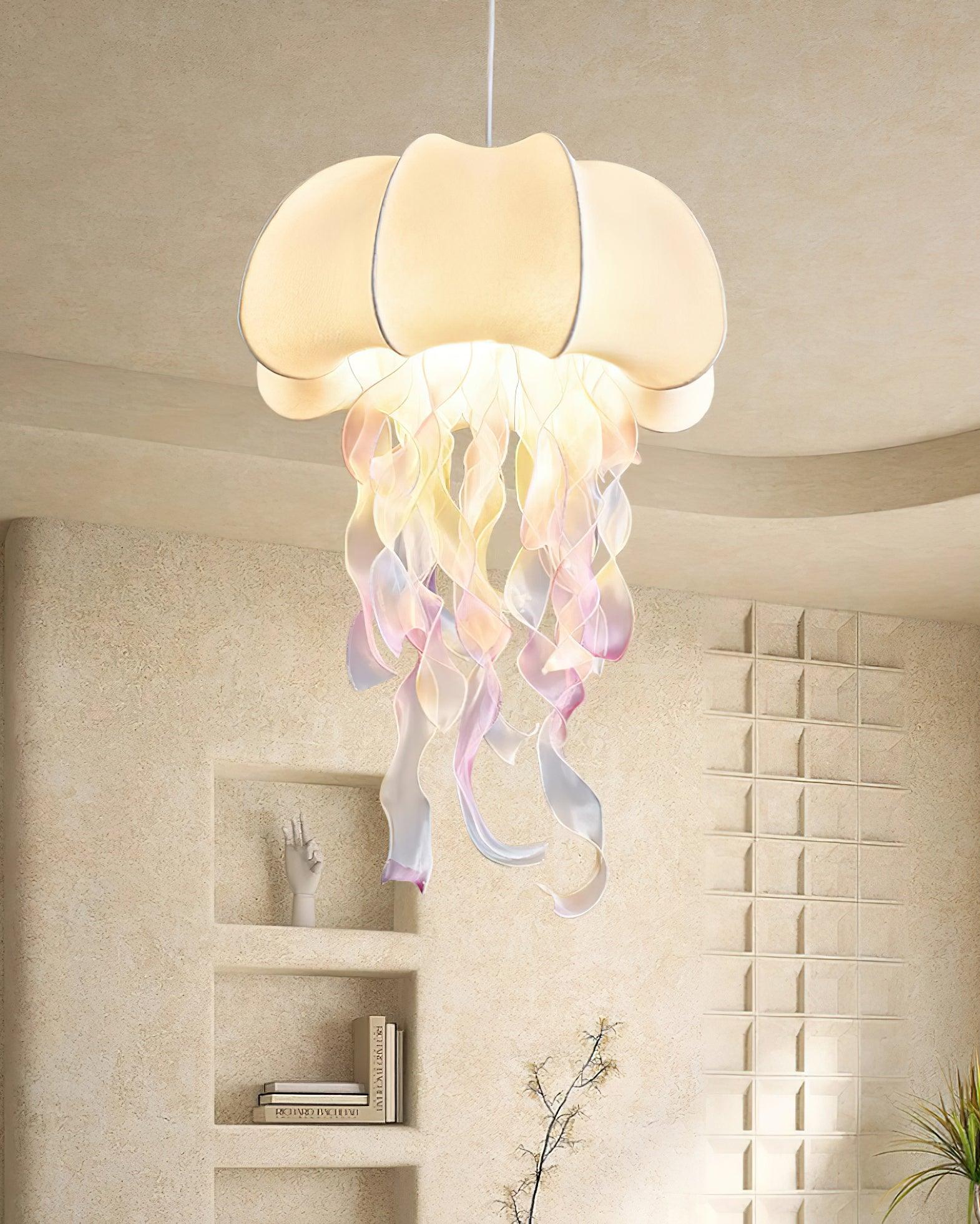 Jellyfish Pendant Light with Iridescent Ribbons - Lamp Copper