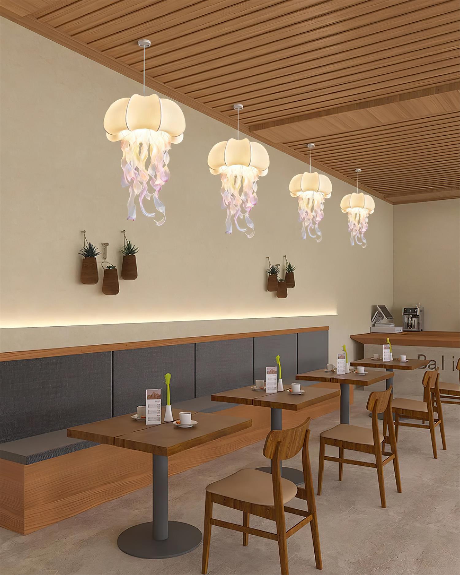Jellyfish Pendant Light with Iridescent Ribbons - Lamp Copper