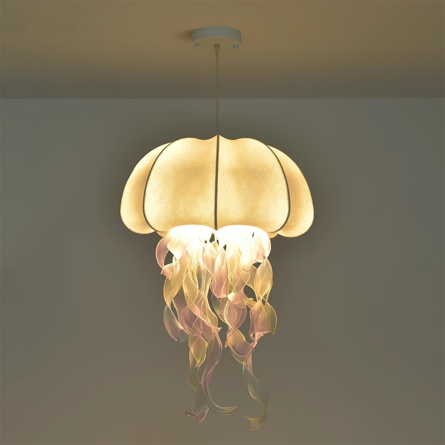 Jellyfish Pendant Light with Iridescent Ribbons - Lamp Copper