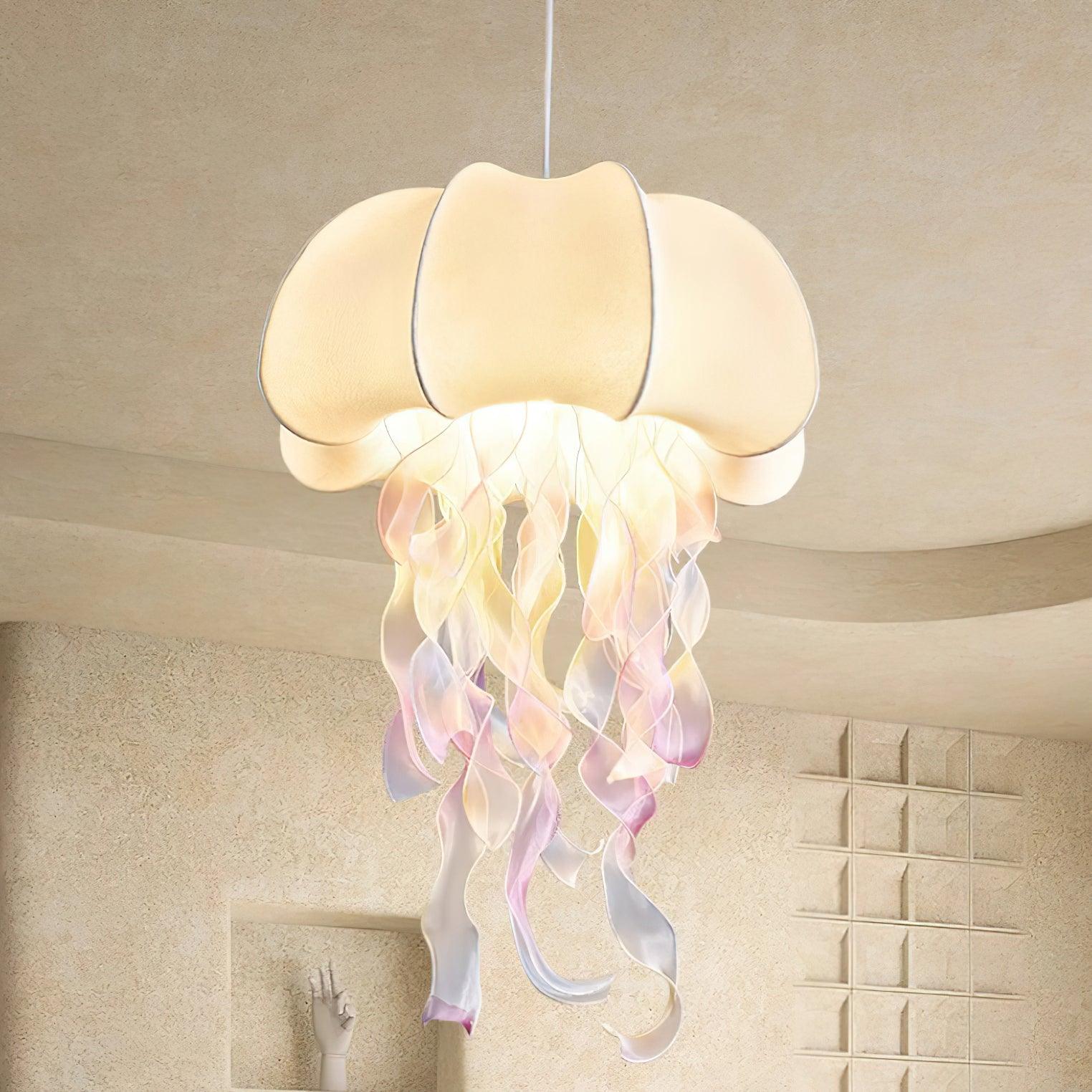 Jellyfish Pendant Light with Iridescent Ribbons - Lamp Copper