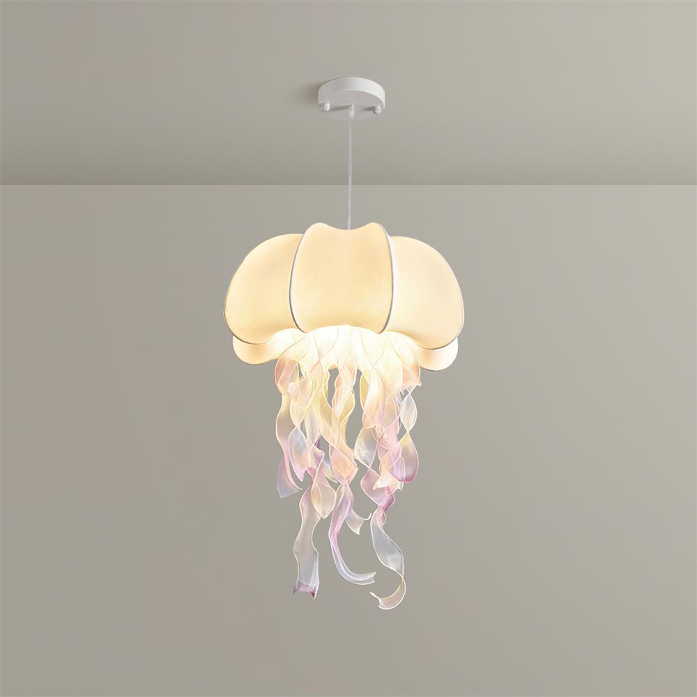 Jellyfish Pendant Light with Iridescent Ribbons - Lamp Copper