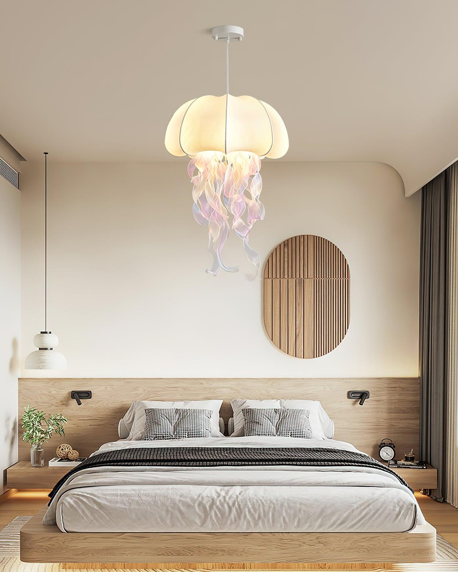 Jellyfish Pendant Light with Iridescent Ribbons - Lamp Copper