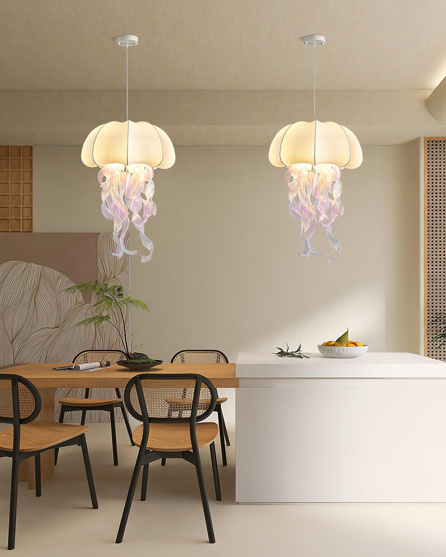 Jellyfish Pendant Light with Iridescent Ribbons - Lamp Copper
