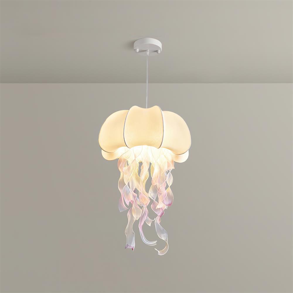 Jellyfish Pendant Light with Iridescent Ribbons - Lamp Copper
