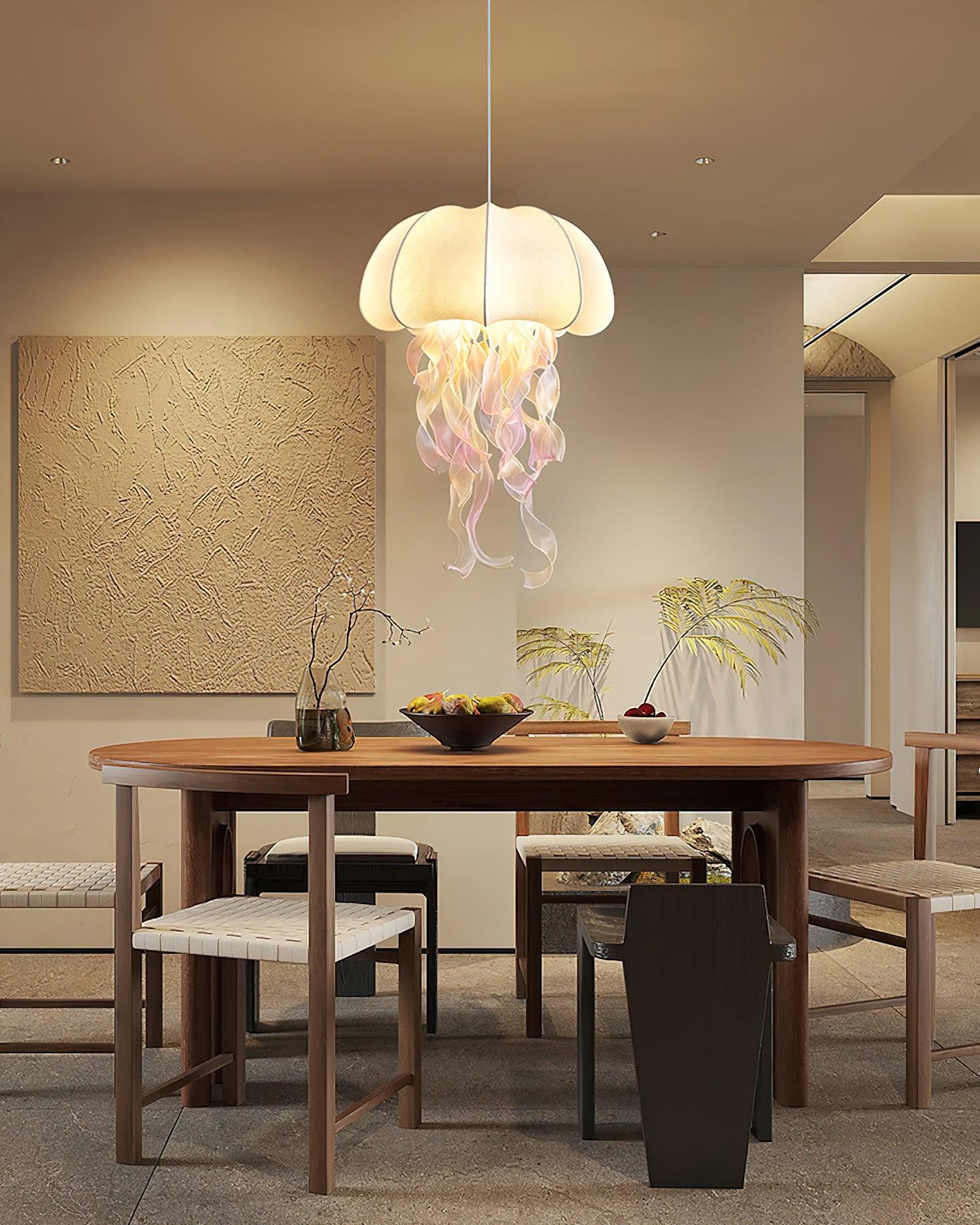 Jellyfish Pendant Light with Iridescent Ribbons - Lamp Copper