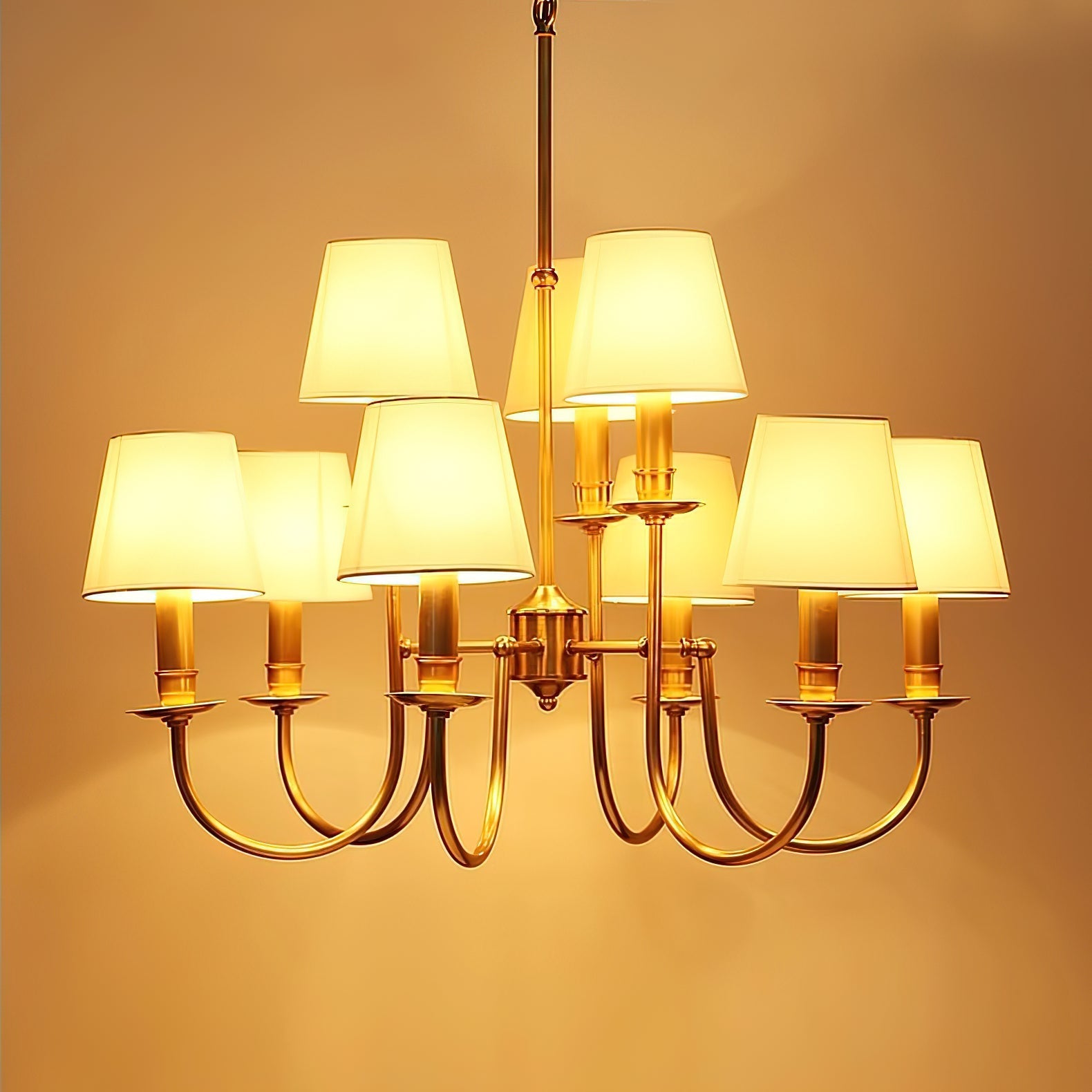 Vilorira Vintage Brass Fabric Chandelier - Lamp Copper