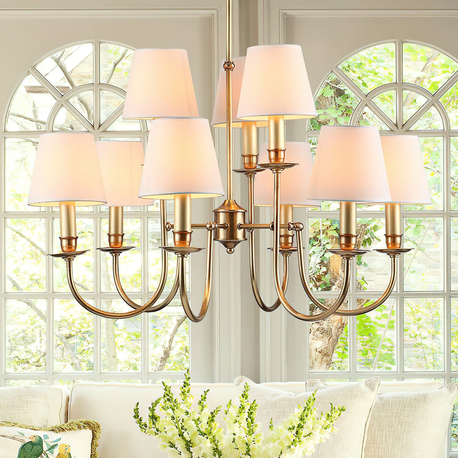 Vilorira Vintage Brass Fabric Chandelier - Lamp Copper