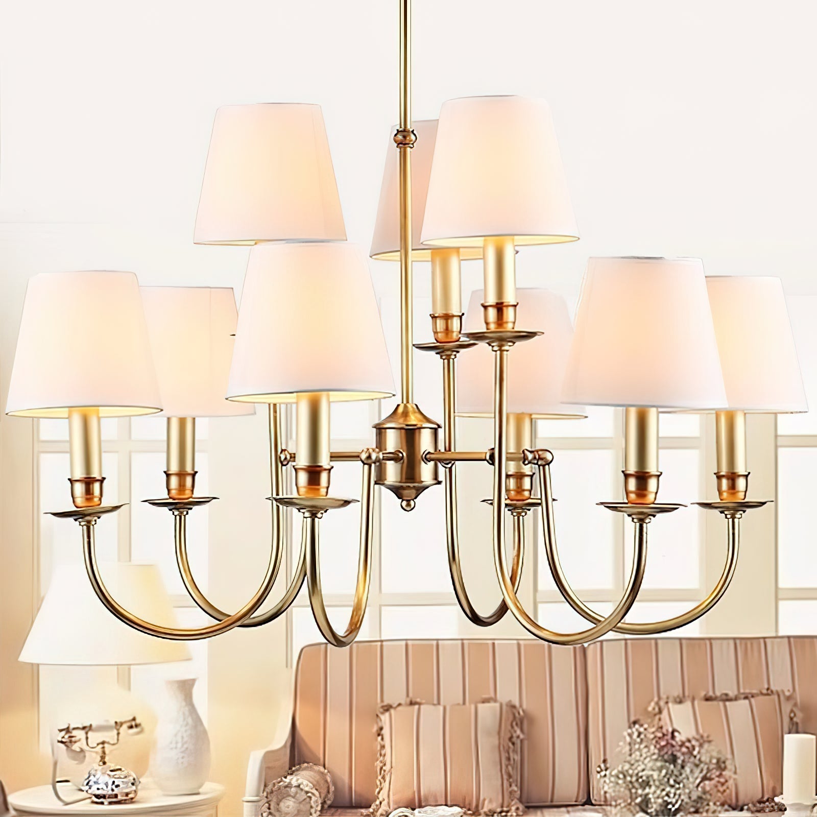 Vilorira Vintage Brass Fabric Chandelier - Lamp Copper